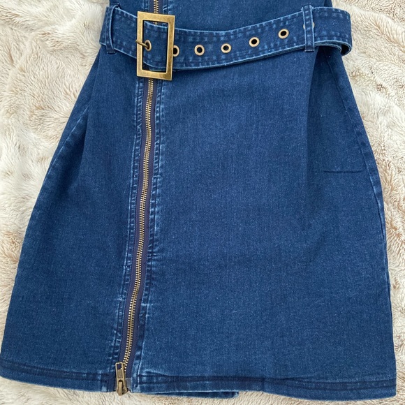 Fashion Nova Denim Zip Up Off the Shoulder Dress - Picture 3 of 5